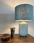 Teal linen drum lampshade/ ceiling shade with a white linin