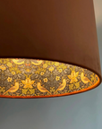 Burnt Orange Velvet & Navy Strawberry Thief Double Sided Drum Lampshade | Handmade Ceiling Light Shade | Bespoke UK