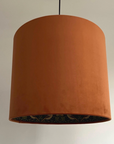 Burnt Orange Velvet & Navy Strawberry Thief Double Sided Drum Lampshade | Handmade Ceiling Light Shade | Bespoke UK
