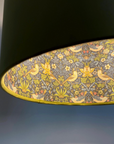 Olive Green Velvet & Navy Strawberry Thief Double Sided Drum Lampshade | Handmade Ceiling Light Shade | Bespoke UK