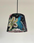 Black Peacock Floral Velvet Lampshade | French Drum Ceiling Light Shade | Bespoke Handmade Empire Lampshade