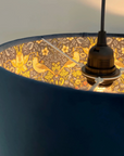 Navy Velvet & Navy Strawberry Thief Double Sided Drum Lampshade | Handmade Ceiling Light Shade | Bespoke UK