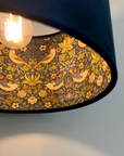 Navy Velvet & Navy Strawberry Thief Double Sided Drum Lampshade | Handmade Ceiling Light Shade | Bespoke UK