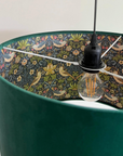 Bottle Green Velvet & Navy Strawberry Thief Double Sided Drum Lampshade | Handmade Ceiling Light Shade | Bespoke UK