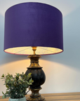 Purple Velvet & William Morris Blue Willow Leaves Double Sided Drum Lampshade | Handmade Ceiling Light Shade | Bespoke UK
