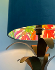 Teal Velvet & Multicoloured Leaves Double Sided Drum Lampshade | Handmade Ceiling Light Shade | Bespoke UK