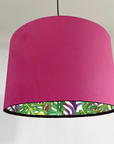 Velvet & Multicoloured Leaves Double Sided Drum Lampshade | Handmade Ceiling Light Shade | Bespoke UK