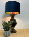 Navy Velvet & Multicoloured Leaves Double Sided Drum Lampshade | Handmade Ceiling Light Shade | Bespoke UK