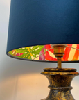 Navy Velvet & Multicoloured Leaves Double Sided Drum Lampshade | Handmade Ceiling Light Shade | Bespoke UK