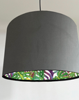 Velvet & Multicoloured Leaves Double Sided Drum Lampshade | Handmade Ceiling Light Shade | Bespoke UK