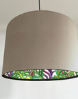 Velvet & Multicoloured Leaves Double Sided Drum Lampshade | Handmade Ceiling Light Shade | Bespoke UK