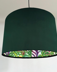Velvet & Multicoloured Leaves Double Sided Drum Lampshade | Handmade Ceiling Light Shade | Bespoke UK