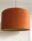 Burnt Orange Velvet & Sage Green Cotton Double Sided Drum Lampshade | Handmade Ceiling Light Shade | Bespoke UK