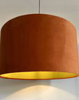 Burnt Orange Velvet & Sage Green Cotton Double Sided Drum Lampshade | Handmade Ceiling Light Shade | Bespoke UK