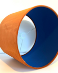 Burnt Orange Velvet & Royal Blue Cotton Double Sided Drum Lampshade | Handmade Ceiling Light Shade | Bespoke UK