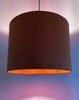 Burnt Orange Velvet & Burnt Orange Cotton Double Sided Drum Lampshade | Handmade Ceiling Light Shade | Bespoke UK