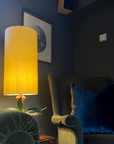 Lemon Cotton Lampshade | Extra Tall Cylinder Ceiling Light Shade | Bespoke Handmade UK