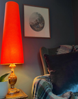 Bright Orange Cotton Lampshade | Extra Tall Cone Light Shade | Bespoke Handmade UK