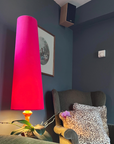 Cerise Pink Velvet Lampshade | Extra Tall Cone Light Shade | Bespoke Handmade UK