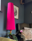 Cerise Pink Velvet Lampshade | Extra Tall Cone Light Shade | Bespoke Handmade UK