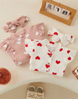 Heart Print Romper + Bow Headdress Set for Baby Girls – Soft Polyester Spring & Autumn Outfit by Baby Lamby at brixbailey.com