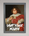 Shut Your Mouth Framed Print, premium contemporary statement art, stylish bold decor for living room or office by Zestio at brixbailey.com