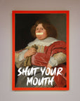 Shut Your Mouth Framed Print, bold contemporary statement art, premium handcrafted artwork, stylish luxury decor for living room or office by Zestio at brixbailey.com