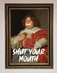 Shut Your Mouth Framed Print, bold contemporary statement artwork, luxury handcrafted framed wall decor in multiple sizes by Zestio at brixbailey.com