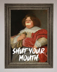 Shut Your Mouth Framed Print, luxury contemporary statement artwork, stylish home decor, best-selling bold wall art by Zestio at brixbailey.com