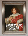 Shut Your Mouth Framed Print, luxury contemporary statement art, stylish home decor, premium framed artwork, best-selling bold wall art by Zestio at brixbailey.com