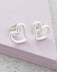 Open Heart Silver Stud Earrings