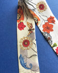 Cream 'Skinny' Silk scarf in the botanical 'Evolution' Print, delicate, lightweight Twilly style scarf accessory