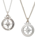 Travel Safe Outline Compass Small St Christopher Silver Necklace