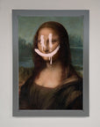 Premium Smiley Mona Framed Poster, classic art with modern whimsy, stylish home decor, trending wall art, best-selling framed print by Zestio at brixbailey.com