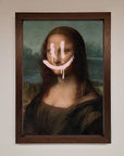 Smiley Mona Framed Poster, luxury classic art with modern whimsy, stylish home decor, best-selling unique artwork by Zestio at brixbailey.com