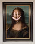 Smiley Mona framed poster, luxury classic art with modern whimsy, stylish home decor, best-selling trendy wall art by Zestio at brixbailey.com