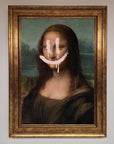 Luxury Smiley Mona Framed Poster, classic art with modern whimsy, stylish home decor in multiple sizes and frame options by Zestio at brixbailey.com