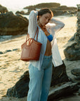 CELIA Calfskin Leather Tote Bag - Spacious Travel & Everyday Handmade SOOK Bag with Cotton Drawstring Organizer by Sook Stainable at brixbailey.com