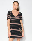 Lilou embroidered tunic dress, premium loose-fit cotton dress with contrast embroidery, feminine shaping, deep neckline, front pockets by GILD at brixbailey.com