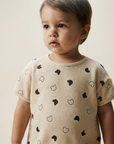 Beige Waffle Teddy Print Top & Shorts Set