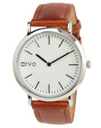 Arvo White Time Sawyer Watch - Silver - Brown Leather