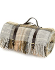Polo Picnic Rug Cottage Vintage Checked Mustard/Brown/Blue with Leather Strap