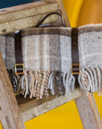 Polo Picnic Rug Blanket McKellar Tartan Checked Brown/Neutrals with Leather Strap - Beautiful Tweedmill