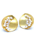 Leaf Mars Earring, Sterling Silver with Gold Plate and Fresh Water Pearls