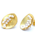 Leaf Mars Earring, Sterling Silver with Gold Plate and Fresh Water Pearls