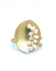 Leaf Mars Ring, Sterling Silver with Gold Plate with Baby Pearls