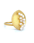 Leaf Mars Ring, Sterling Silver with Gold Plate with Baby Pearls