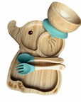 Elephant Bamboo Feeding Set - Plate, Bowl, Spoon & Fork Gift Set
