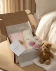 The Cozy Pink Boucle Baby Bear & Rainbow Personalised Gift Box