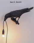 NNEDSZ Black Bird Right Wall Lamp Nordic Resin Bird Wall Lamp - Creative Animal Bedside Decorative USB Night Light, Stylish Bird Perched Lamp for Bedroom and Living Room-0